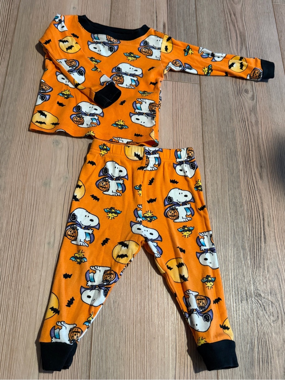 Peanuts Orange Halloween Snoopy Pajama Set with Black Trim
